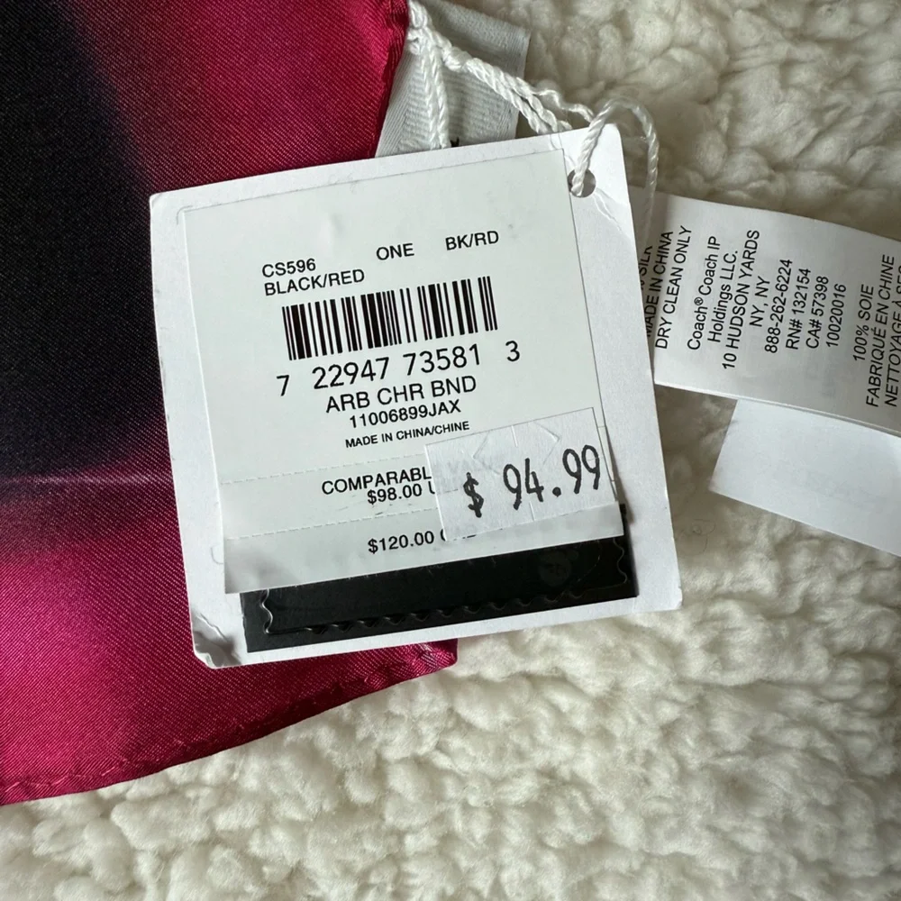 NWT Coach Airbrushed Cherry Print Silk Bandana Black red CS596